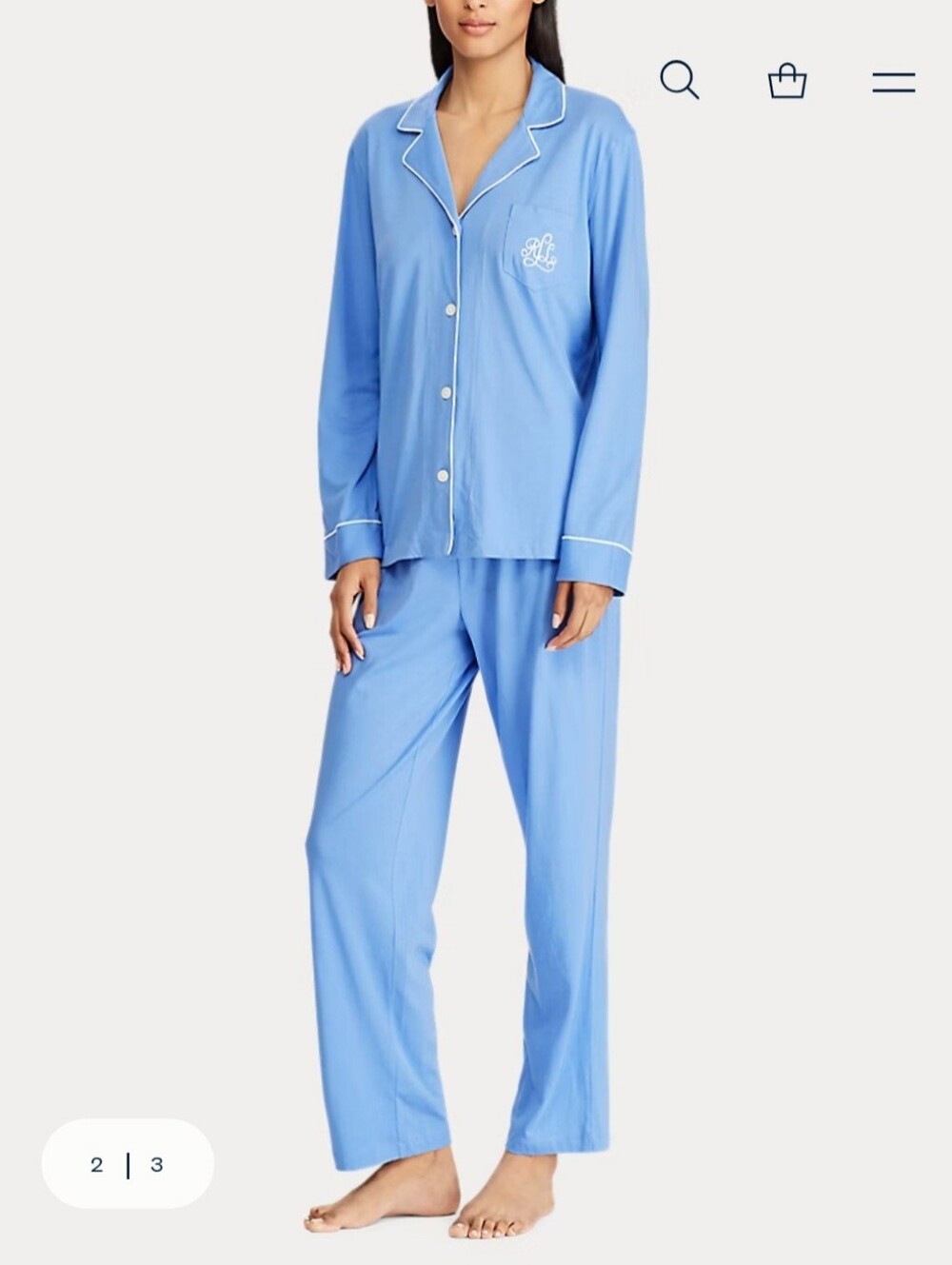 Ralph Lauren Light Blue Button-Front Pajama Cotton-blend jersey Set(2X)